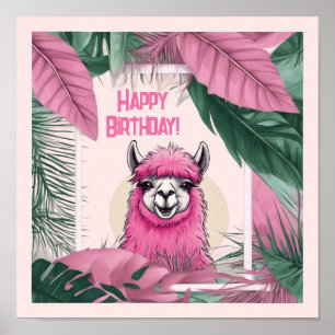 Affiche Lama rose souriant heureux