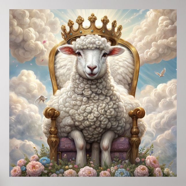 Affiche Lamb with a crown on a throne (Devant)