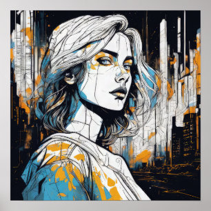 Affiche L'Âme Urbaine : Un Portrait Femme - Art Moderne Ab