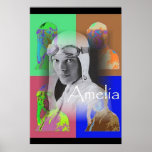 Affiche L'Amélie pop-art<br><div class="desc">Je me souviens de la disparition d'Amelia Earhart en 1937. Le monde semblait plutôt feutré. Elle est ici dans ses lunettes avec de petites images pop-art pour rendre l'affiche tape-à-l'oeil. Spunky comme Amelia</div>