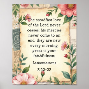 Affiche Lamentations 3:22–23 Conception Florale Vintage