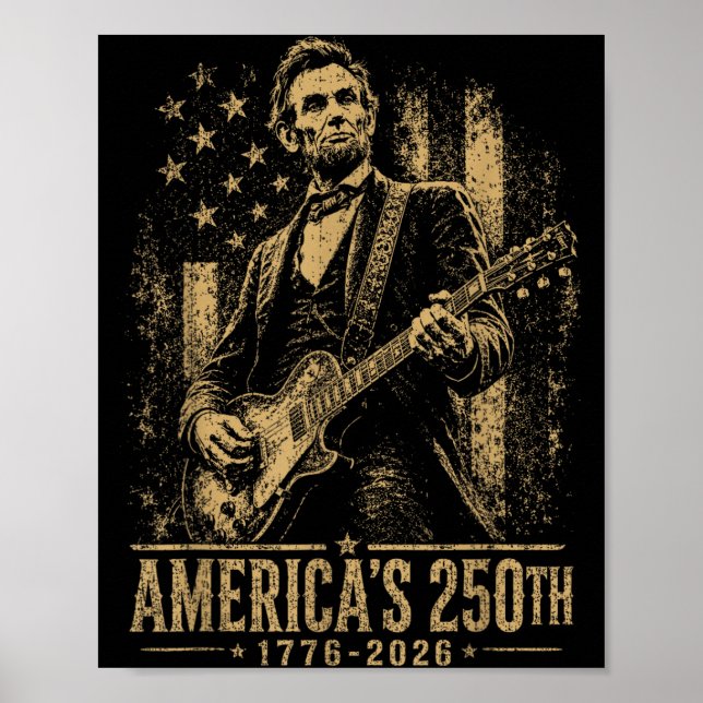 Affiche L'Amérique 250e Abraham Lincoln jouant de la guita (Devant)