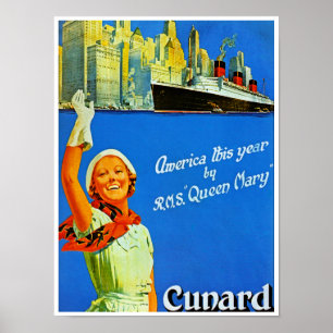 Affiche L'Amérique cette année par RMS Queen Mary