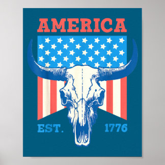 Affiche L'Amérique est drapeau de crâne de taureau vintage
