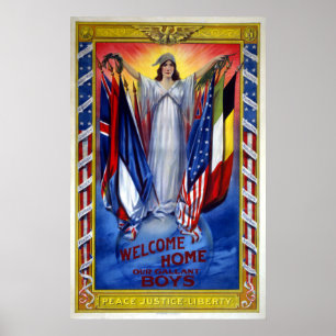 Affiche L'Amérique patriotique vintage, Paix Justice Liber