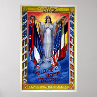Affiche L'Amérique Patriotique Vintage, Paix Justice Liber