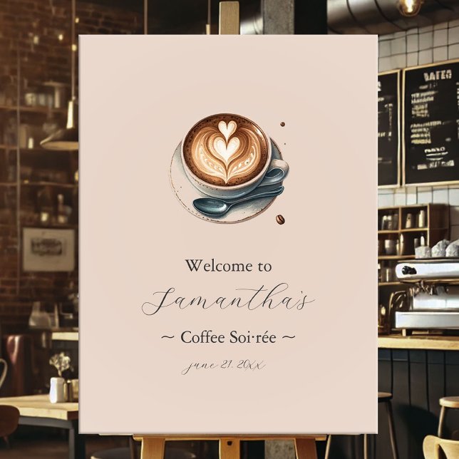 Affiche L'amour brasse la Fête des mariées de café (bridal shower posters coffee love is brewing latte with heart)
