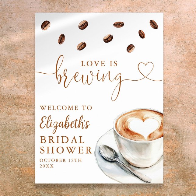 Affiche L'amour brasse l'Affiche de bienvenue Fête des mar (Love Is Brewing Bridal Shower Welcome Sign)