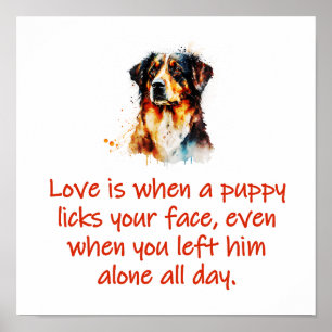 Affiche L'Amour, C'Est Quand Un Chiot Lèche Le Visage