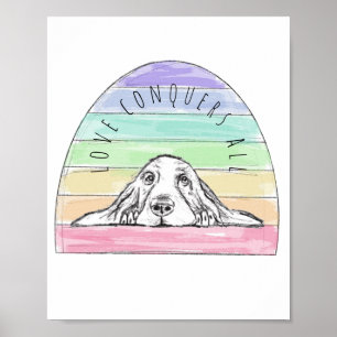 Affiche l'amour conquiert tout chien arc-en-ciel basset ho