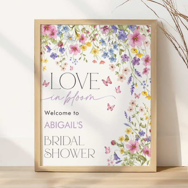 Affiche L'amour dans la Fête des mariées papillon en fleur (Love in Bloom Butterfly Bridal Shower Welcome Poster)