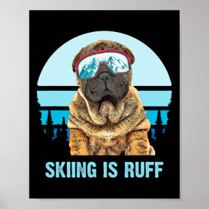 Affiche L'amour de l'hiver pour le ski de Shar-Pei chinois