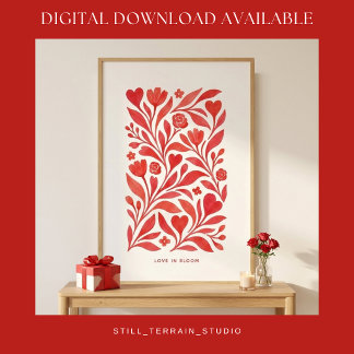 Affiche L'amour en fleurs Art floral rouge de la Saint-Val
