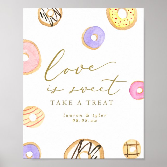 Affiche L'amour est doux Aquarelle Donuts Signe personnali (Devant)