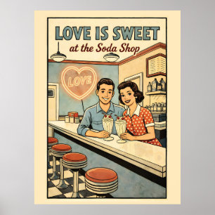 Affiche L'amour est doux au milkshake rétro de la boutique