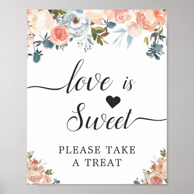 Affiche L'amour est doux Calligraphie Script Pêcher Floral (Devant)