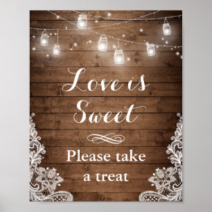 Affiche L'amour est doux Dentelle à cordes de bois rusti