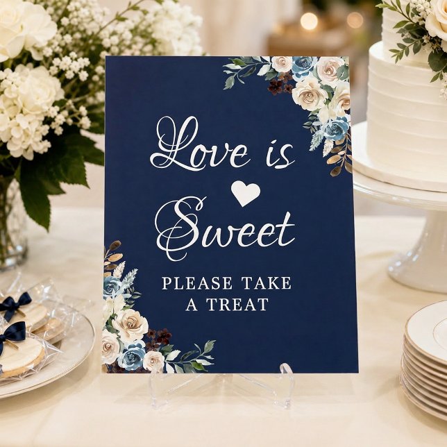 Affiche L'Amour Est Doux Mariage Floral Bleu Marine (Créateur téléchargé)