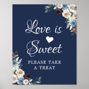 Affiche L'Amour Est Doux Mariage Floral Bleu Marine