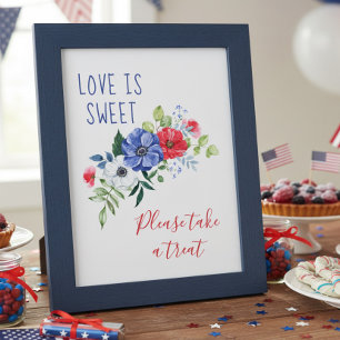 Affiche L'amour est doux panneau de table floral rouge bla