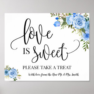 Affiche L'amour est doux signe de table dessert mariage bl