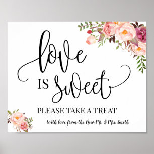 Affiche L'amour est doux signe de table dessert mariage ro