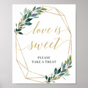 Affiche L'amour est doux signe vert eucalyptus or géométri