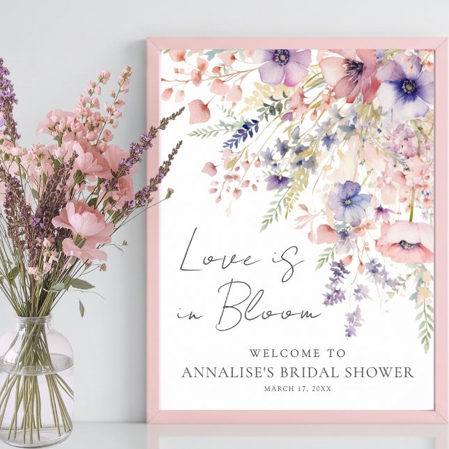 Affiche L'amour est en fleurs : panneau pour une fête de m (Love Is In Bloom Bridal Shower Sign)