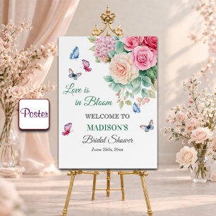 Affiche L'amour est en fleurs Papillons Bienvenue à la fêt