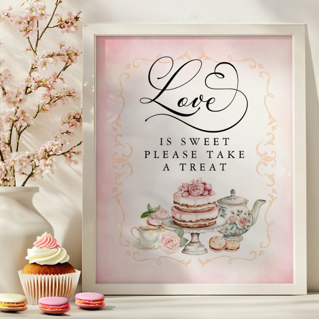 Affiche L'amour est Fête des mariées sucrée Panneau de tab (Dessert Table Sign)