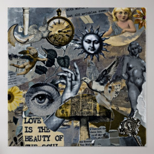 Affiche L'Amour Est la Beauté de l'Âme Collage Vintage
