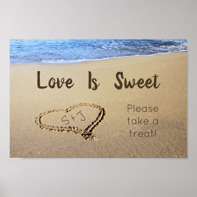 Affiche L'amour est Sweet Beach Mariage Initiales dans le  (Devant)
