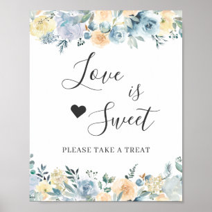 Affiche L'amour est Sweet Dessert Bar Vanilla Chic Blue Fl