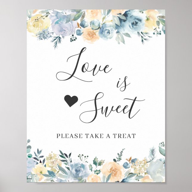 Affiche L'amour est Sweet Dessert Bar Vanilla Chic Blue Fl (Devant)
