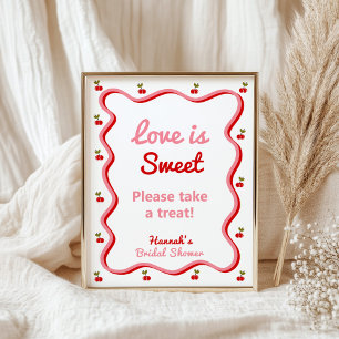 Affiche L'amour est Sweet Retro Cherry signe Fête des mari