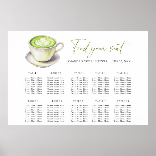 Affiche L'amour est un plan de table de mariage Matcha (Devant)