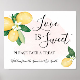 Affiche L'amour est une douce table de desserts de mariage