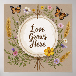 Affiche L'amour grandit bohème, fleurs sauvages, blé, papi
