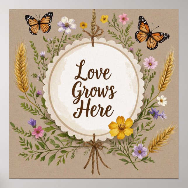 Affiche L'amour grandit bohème, fleurs sauvages, blé, papi (Devant)
