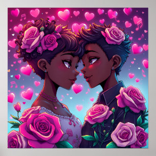 Affiche L'amour LGBT   Couple Anime Africain-Américain