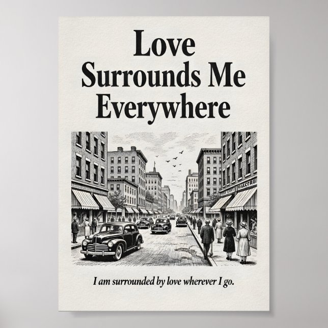 Affiche L'amour m'entoure partout Affirmation vintage  (Devant)
