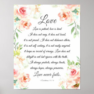 Affiche L'amour n'échoue jamais Bible Verse Blush Floral M