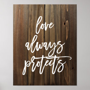 Affiche L'amour se protège toujours sur l'affiche en bois