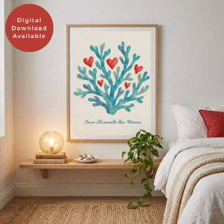 Affiche L'amour sous les vagues Art de la Saint-Valentin C
