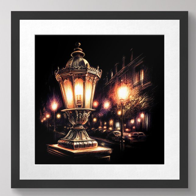 Affiche Lampe de rue Pastel Dessin Français (Créateur téléchargé)