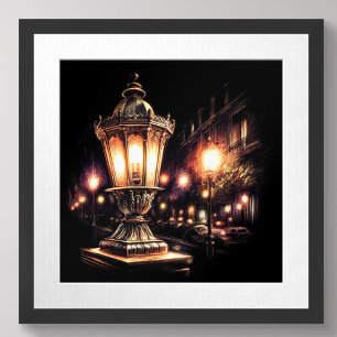 Affiche Lampe de rue Pastel Dessin Français