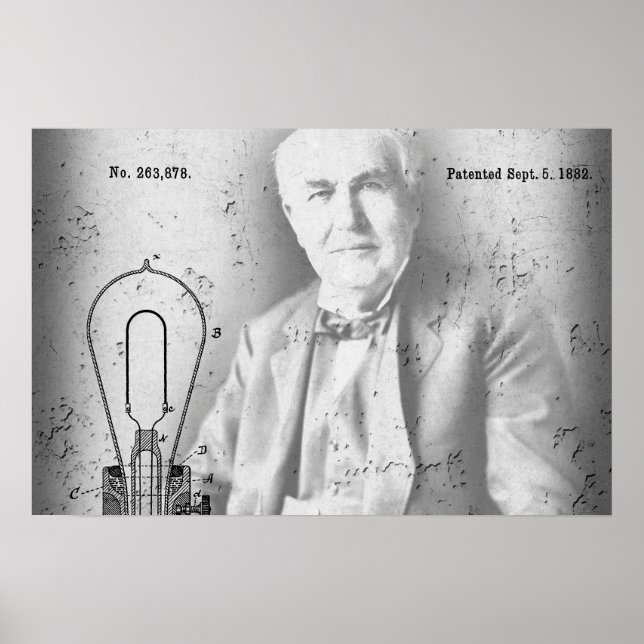 Affiche Lampe électrique patente - Edison 1882 (Devant)