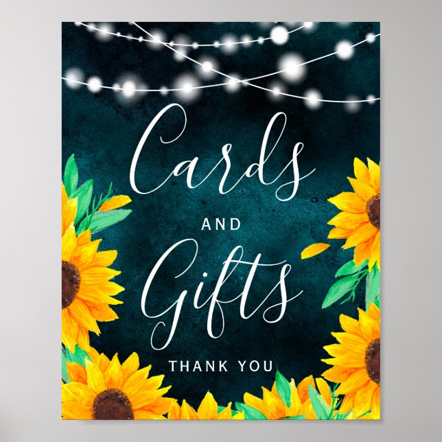 Affiche Lampes à cordes turquoises rustiques tournesols ca (Devant)