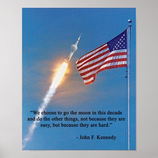 Affiche Lancement d'Apollo 11 avec le drapeau américain (Devant)