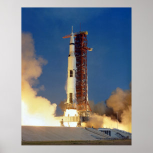 Affiche Lancement de la fusée de la première mission sur l